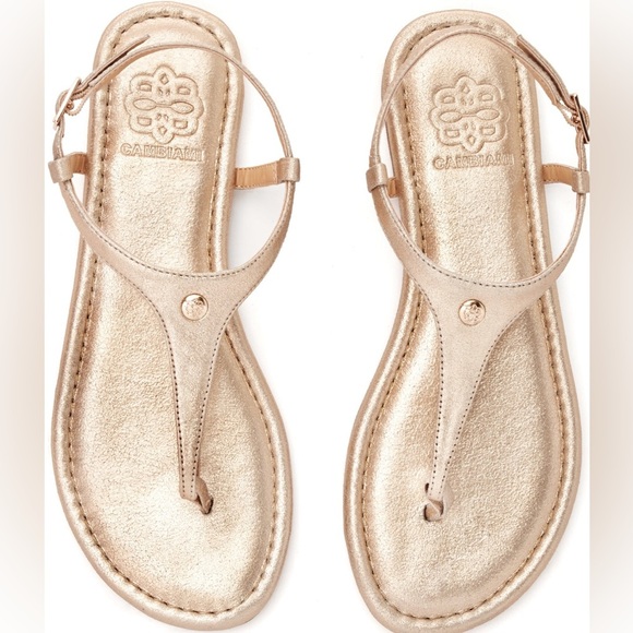 NWOT Cambiami Champagne Metallic Leather Thong Sandals Soles and‎ Straps size 10 - Picture 1 of 9